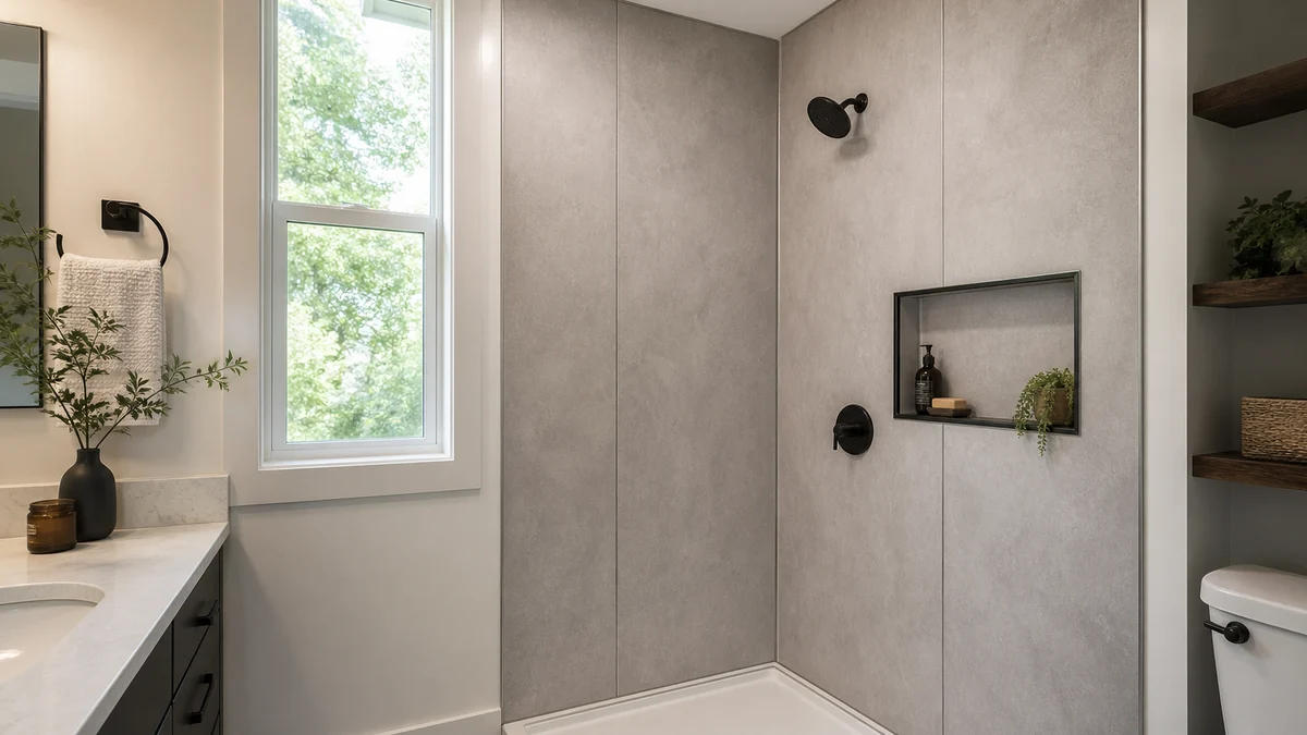Bathroom wall panels and moisture-resistant surface materials