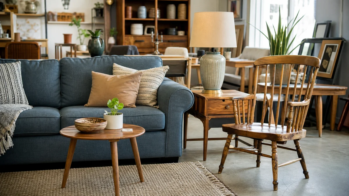 Furniture and home interior items arranged for home living comparison