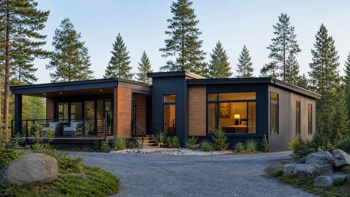 Modern prefab home exterior with clean design features